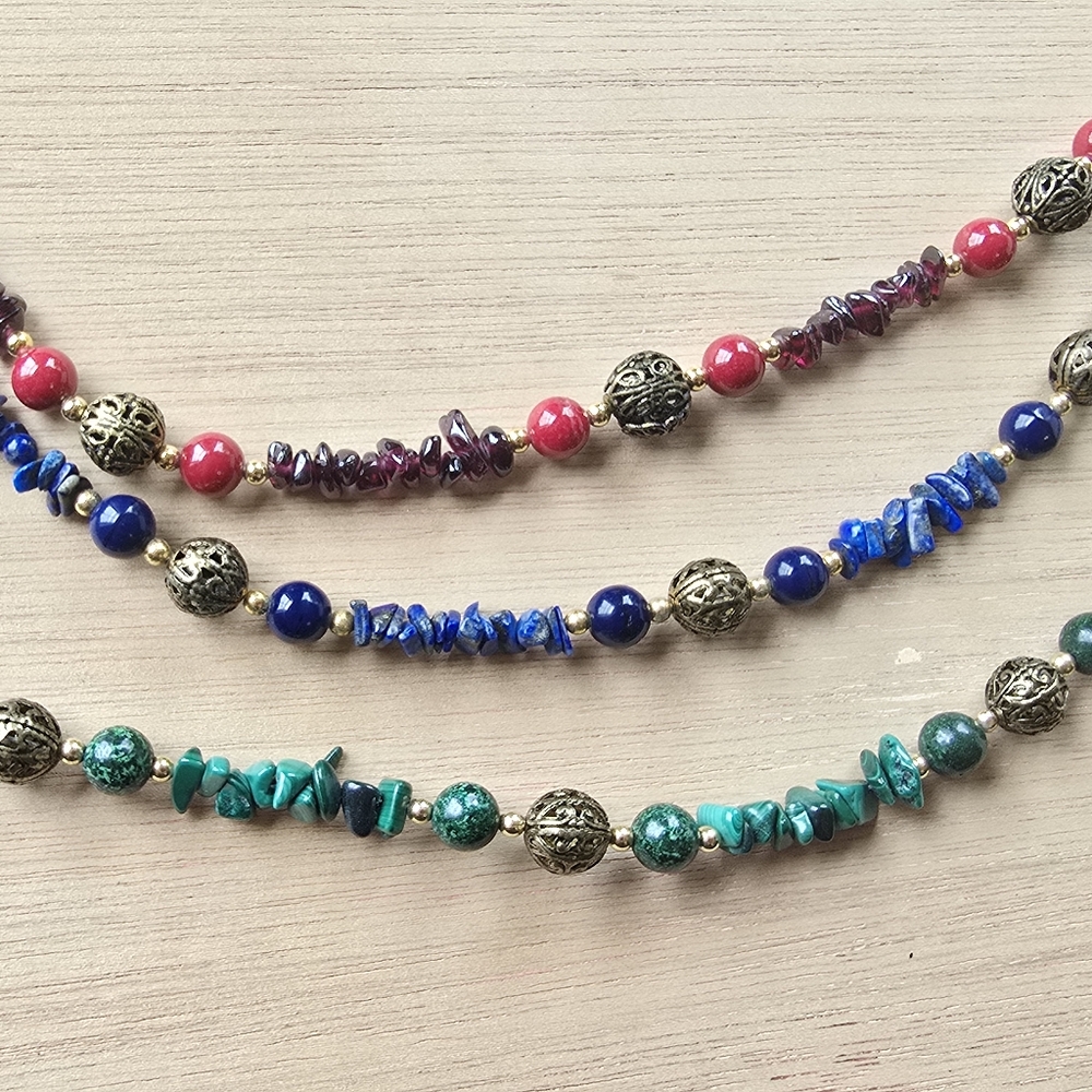 Vintage Lee Sands Gemstone Chip Necklace Set